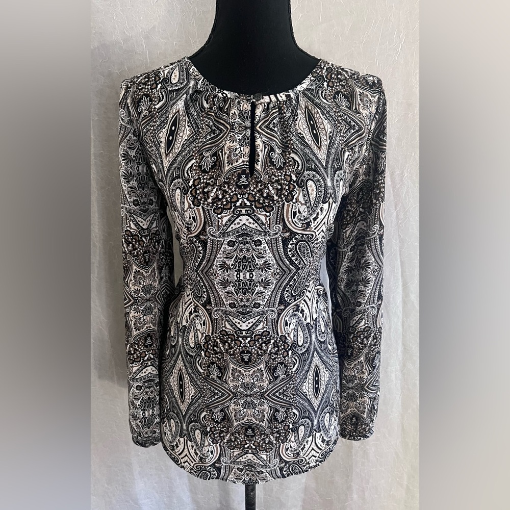 Black, white, brown paisley dressy top​​​